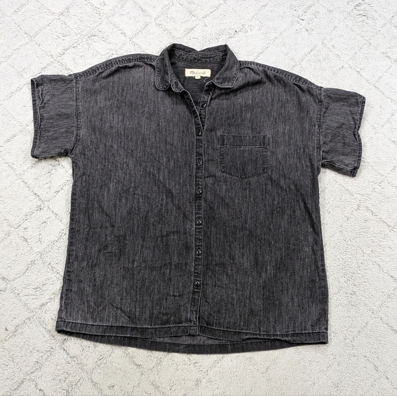 Madewell Dresses & Skirts - Madewell Shirt Women's XS Black Lunar Wash Denim Rolled- Sleeve Button Up 